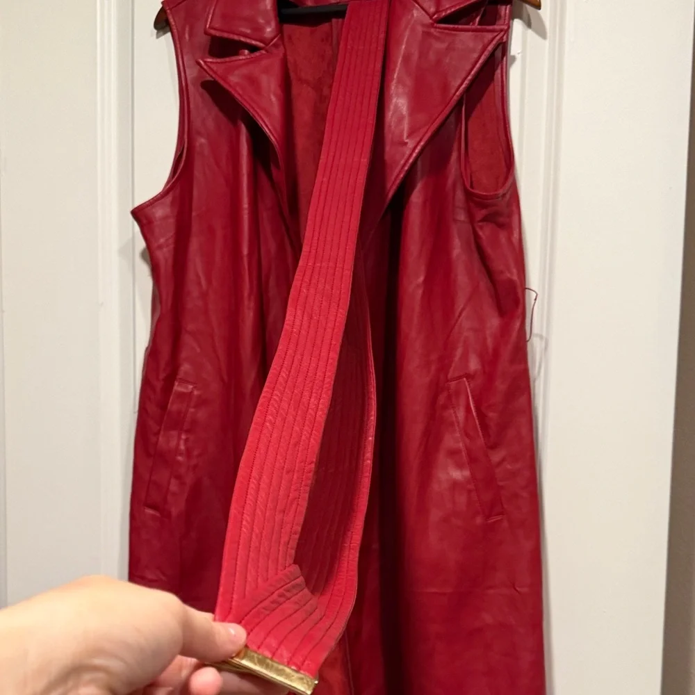 Bagatelle Red Sleeveless Leather Vest - Picture 5 of 9